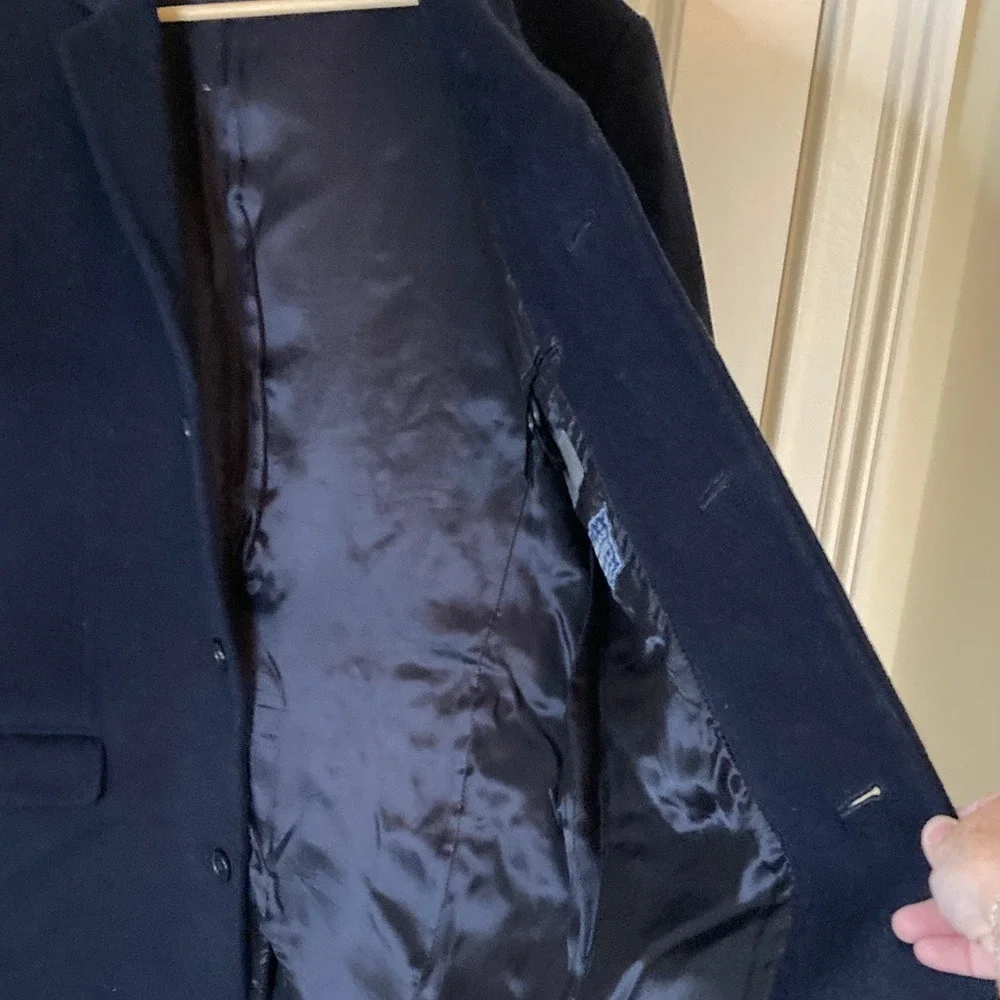 H&M Men's Wool Cashmere Classic Navy‎ Long Overcoat Size 46R Fully Lined